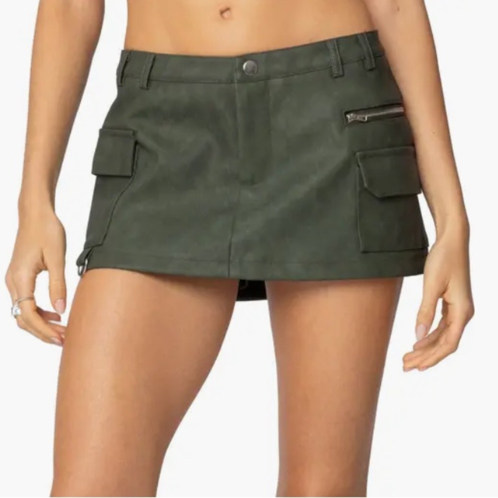 Edikted Olive Leather Mini Skirt Size Small New With Tags